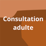 Carré rouge cliquable indiquant les informations sur les consultations pour adultes